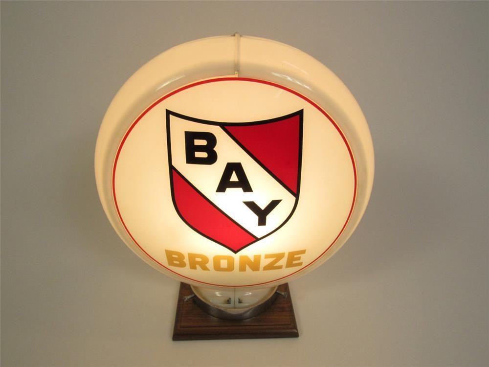 Bronze Globe Logo - Unusual circa 1950s Bay Oil Bronze Gasoline service station g