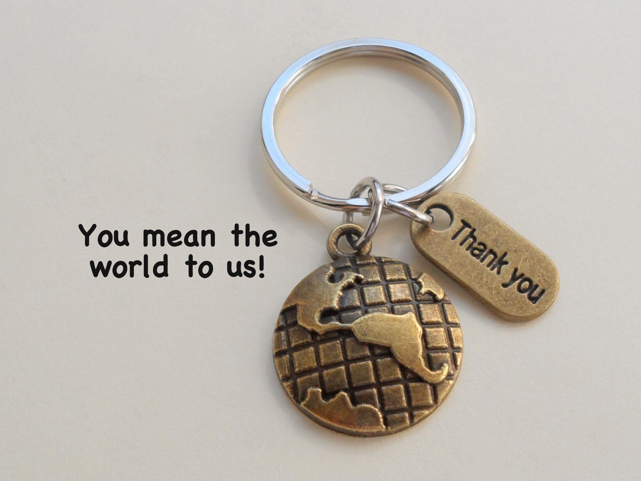 Bronze Globe Logo - Employee Appreciation Gift. Thank You Bronze World To Us Keychain