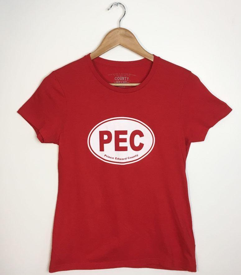 Red Oval Company Logo - PEC OVAL • Prince Edward County • Women's Red Modern Crew T-Shirt ...