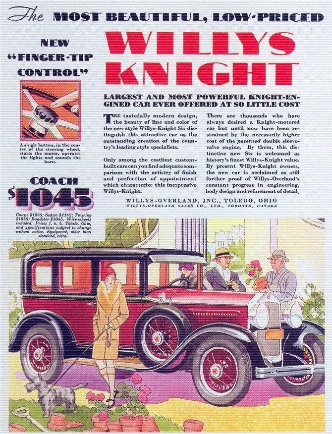 Antique All American Car Company Logo - Vintage auto advert, Willys-Knight, 1929. Source: Taschen's 