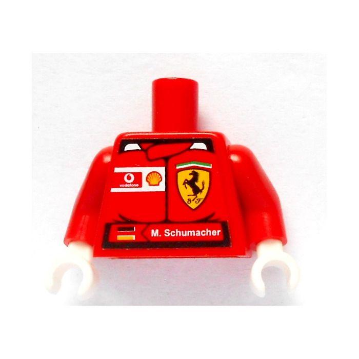 White M Red Shield Logo - LEGO Red Minifig Torso with Ferrari Shield and M.Schumacher Sticker