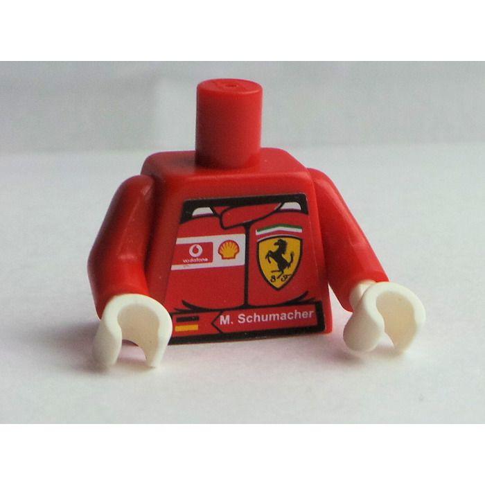 White M Red Shield Logo - LEGO Minifig Torso with Ferrari Shield and M.Schumacher Sticker