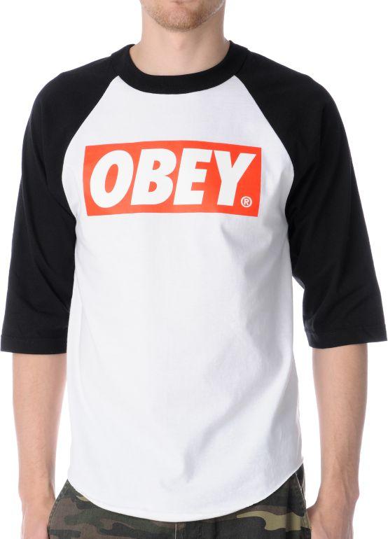Black Obey Logo - Obey Bar Logo White & Black Baseball Tee Shirt