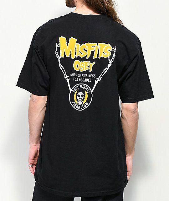 Black Obey Logo - Obey x Misfits Horror Biz Hands Black T-Shirt
