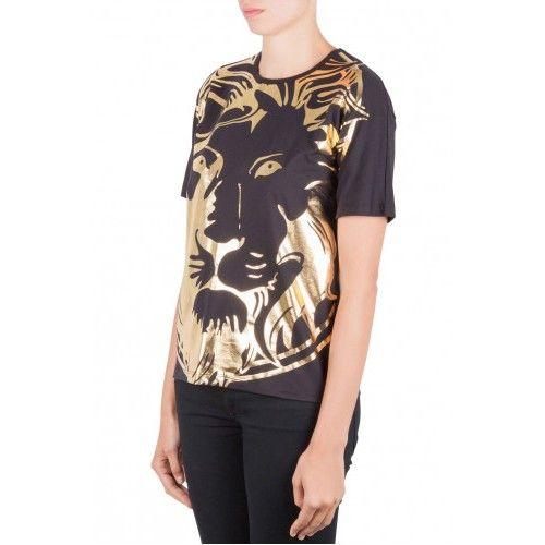 Black and Gold Lion Logo - VERSUS VERSACE Women Black and Gold Lion Head Logo Short Sleeve Top ...