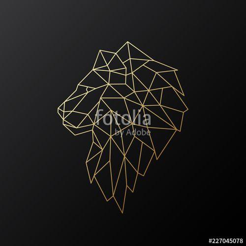 Black and Gold Lion Logo - Golden polygonal Lion illustration isolated on black background