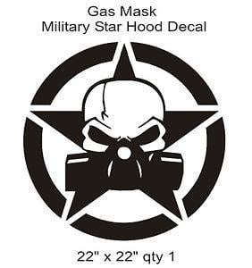 Star Gas Logo - QUALITY GAS MASK SKULL Star Hood Vinyl Truck Decal 22x22 Fits Jeep