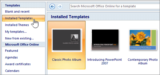 Microsoft PowerPoint 2007 Logo - Apply a template to a new presentation - PowerPoint