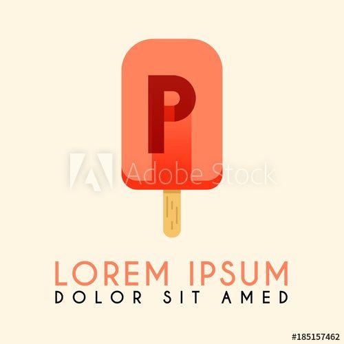 Red and Cream Logo - Ice Cream Stick P Letter Logo, Red Ice Cream Logo with letter P