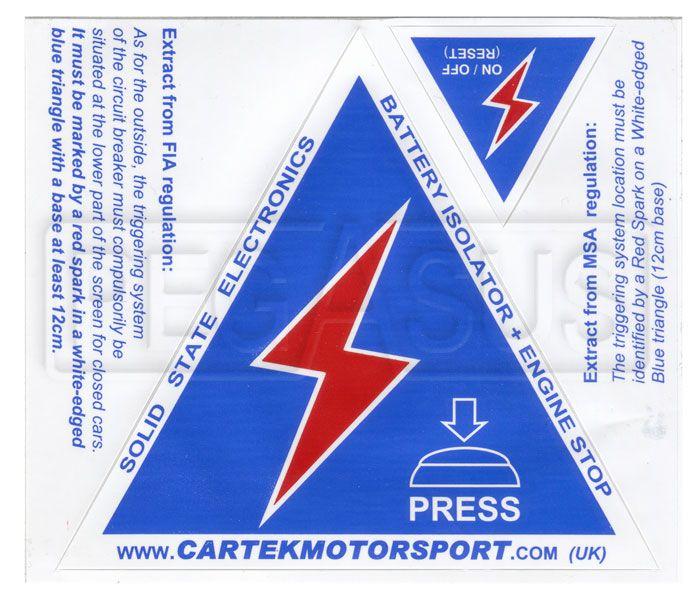 Red and Blue Triangle Logo - Cartek Safety Sticker Sheet for Battery Isolators Auto