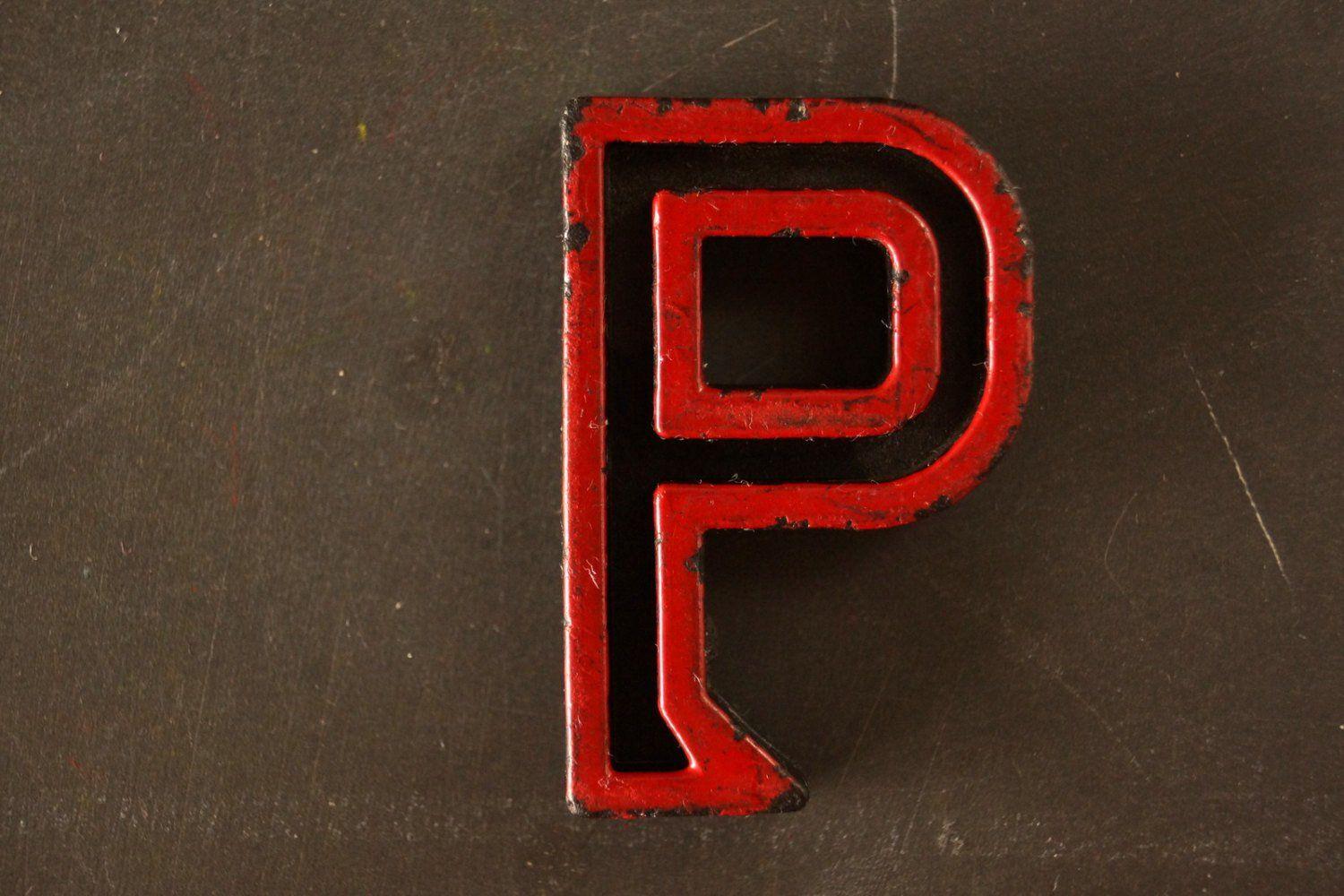 Industrial Black and Red Logo - Vintage Industrial Letter P Black with Red and Green Paint, 2