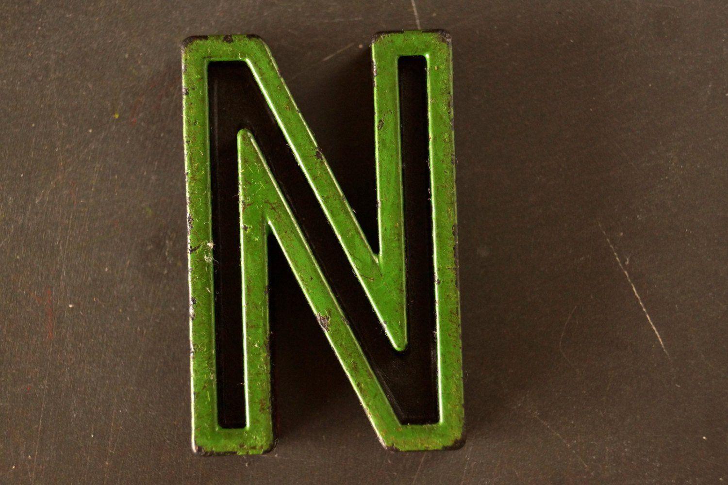 Industrial Black and Red Logo - Vintage Industrial Letter N Black with Green and Red Paint, 2