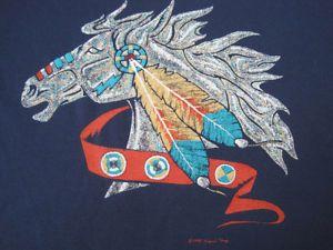 Indian Feather Logo - WICKED LOGO!! 1990 vtg HORSE HEAD native indian FEATHER logo T SHIRT ...