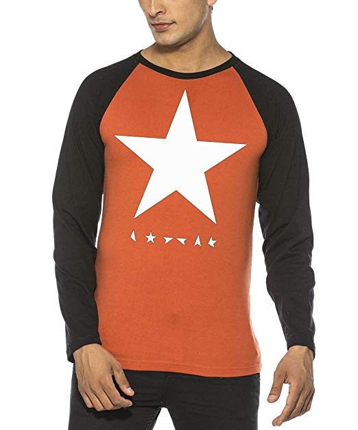 Black and White with Orange R Star Logo - Clifton Men's Star Printed Raglan T-Shirt Full Sleeve R-Neck -Rust ...