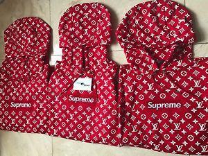 LV Red Supreme Box Logo - SUPREME X LOUIS VUITTON BOX LOGO MONOGRAM LV HOODIE XL FW17 BOGO RED ...