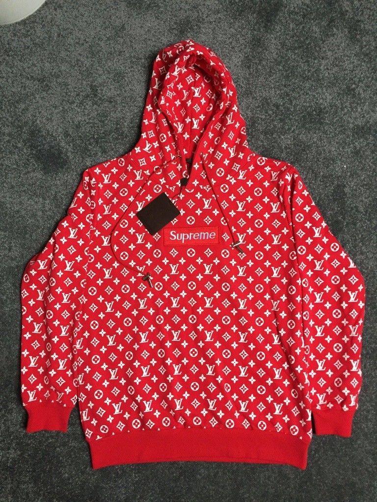 LV Red Supreme Box Logo - Louis Vuitton x Supreme Box Logo Monogram Red Hoodie Sweatshirt ...