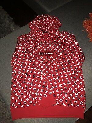 LV Red Supreme Box Logo - LOUIS VUITTON X Supreme Box Logo Red Hoodie Sweatshirt Size M ...