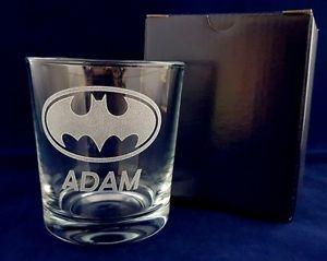 Glass Whiskey Logo - PERSONALISED ENGRAVED BATMAN LOGO LARGE WHISKEY GLASS TUMBLER ANY ...