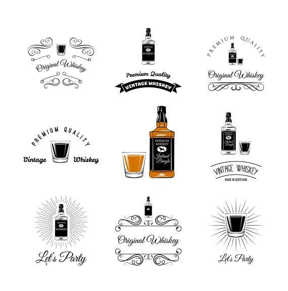 Glass Whiskey Logo - Whiskey logo set SVG Bottle and Shot Glass Alcohol Drink