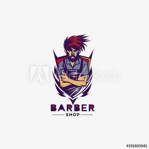 Blue and Red Shield Logo - Blue and red shield barber shop logo vector illustration. - Buy this ...