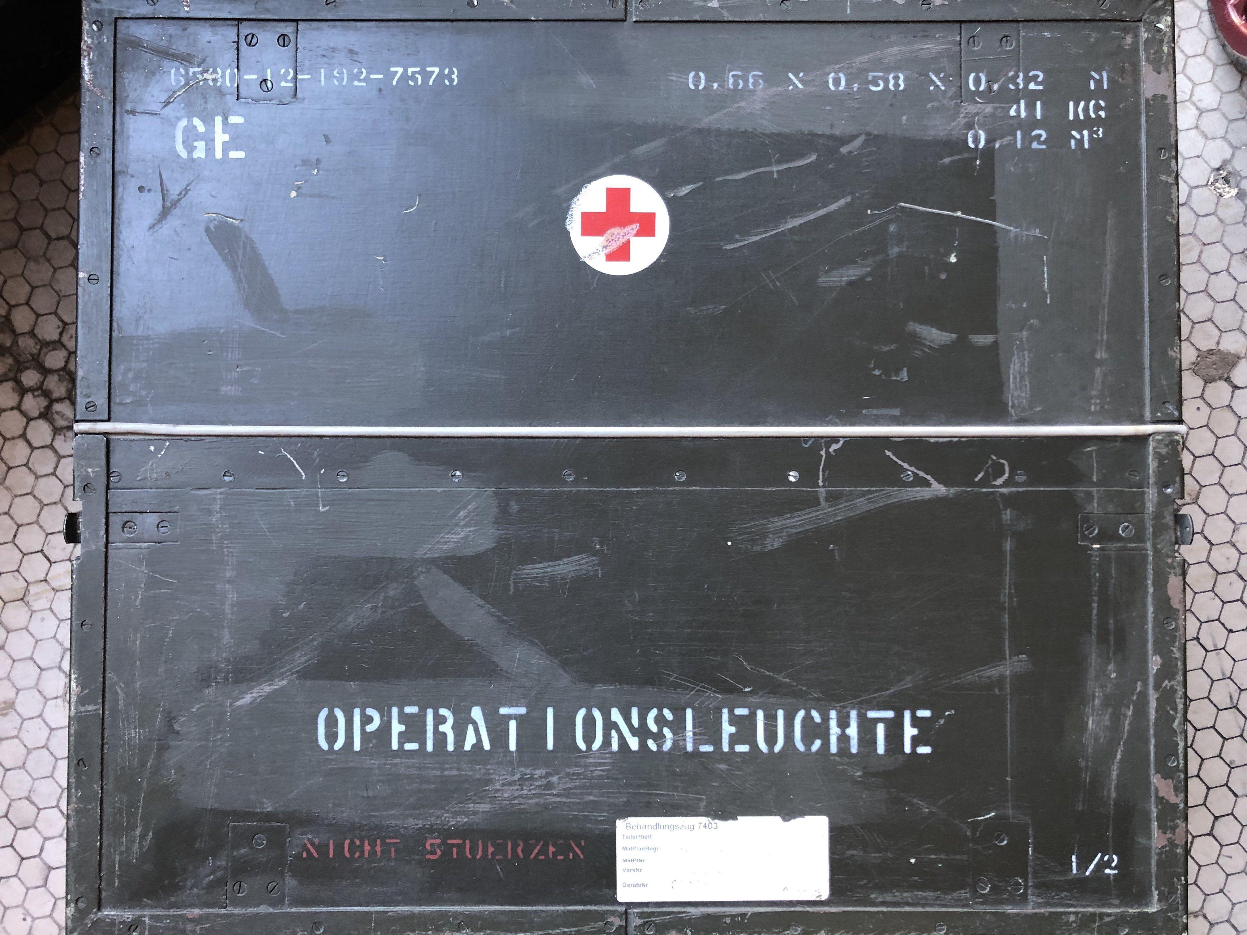 Red Cross Box Logo - Large field hospital lamp in original green Red Cross box, German ...