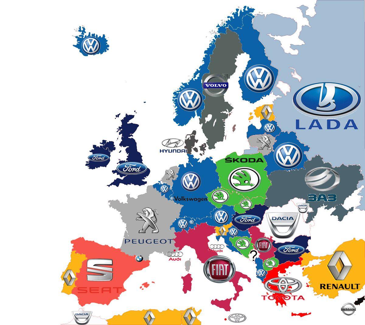 Most Popular Car Brand Logo - Brand of top selling car in Europe [1200x1070] [OC] : MapPorn