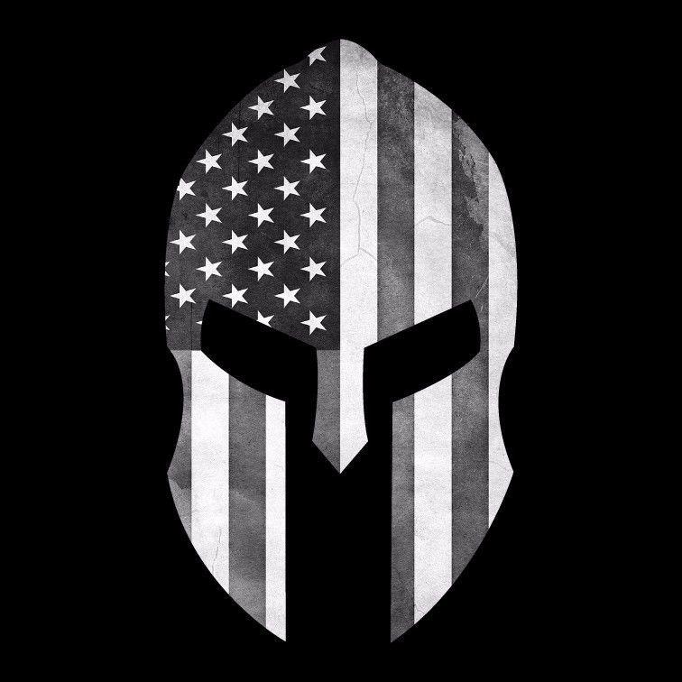 Black and White American Flag Logo - Spartan Helmet American Flag (black and white) Military Decal ...