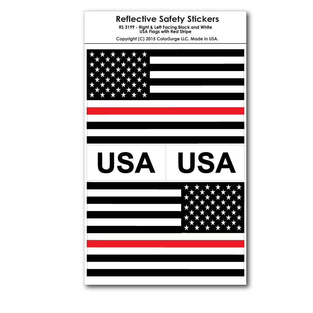 Black and White American Flag Logo - Black & White USA Flag with Red Stripe Reflective Decal