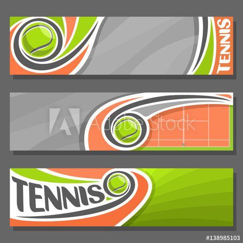 Grey and Green Ball Logo - Vector horizontal Banners for Tennis: 3 cartoon covers for title ...