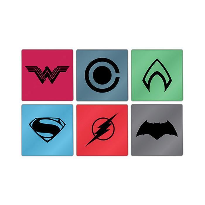 Justice League Logo - DC Comics Justice League Set of 6 Glass Logo Coasters - Yellow Octopus