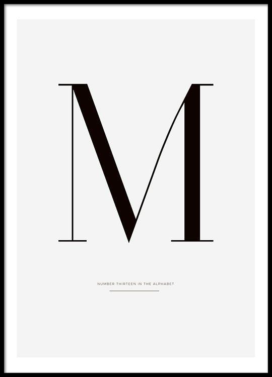 Black and White M Logo - Black and white tyopgraphy print with letter M, posters online