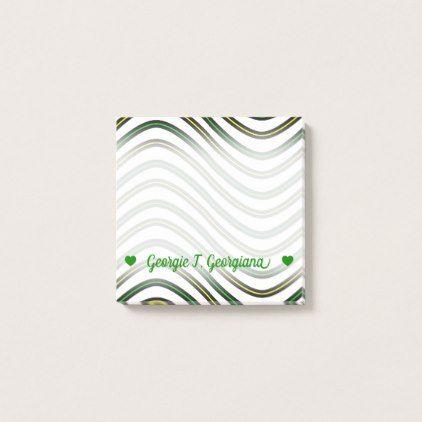 Yellow and Green Wavy Logo - Name; Black, Yellow & Green Wavy Lines Pattern Post-it Notes