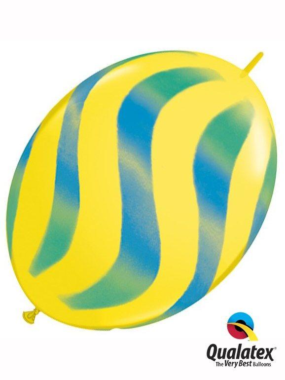 Yellow and Green Wavy Logo - Blue & Green Wavy Stripes 12 Yellow Quick Link Balloons 50pk