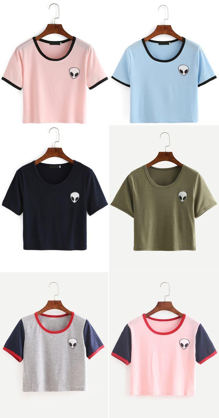 Pink Alien Logo - Pink Crew Neck Alien Print Crop T-Shirt | aye it's savannah ...
