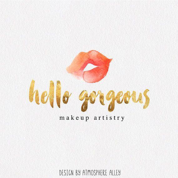 Business Blog Logo - Premade Logo Design, Watercolor Kiss Logo, Makeup Artist, Beauty