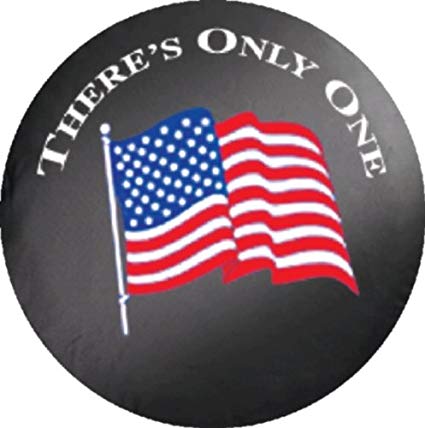Only in a Jeep Logo - Jeep Wrangler Black Denim Tire Cover with American Flag