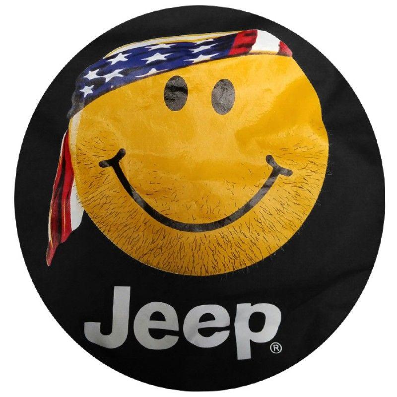 Only in a Jeep Logo - MOPAR Tire Cover with Smiley Face, American Flag Bandana and ...