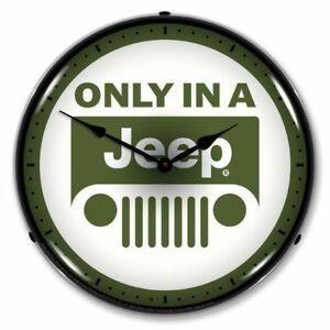 Only in a Jeep Logo - NEW Only in a Jeep Logo - 4x4 Nostalgic Garage Lighted Backlit Clock ...