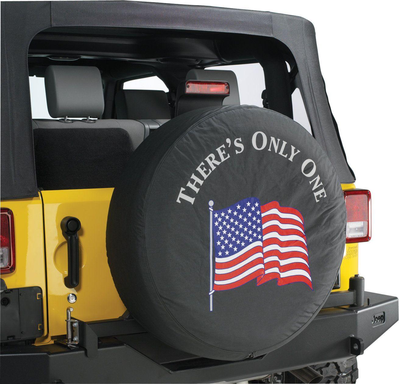 Only in a Jeep Logo - Mopar Jeep Logo Tire Covers in Black Denim with American Flag