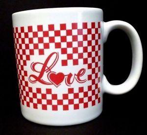 Dual Red S Logo - Love Ceramic 8 oz Coffee Mug Dual Logo Red Gingham Checkerboard ...