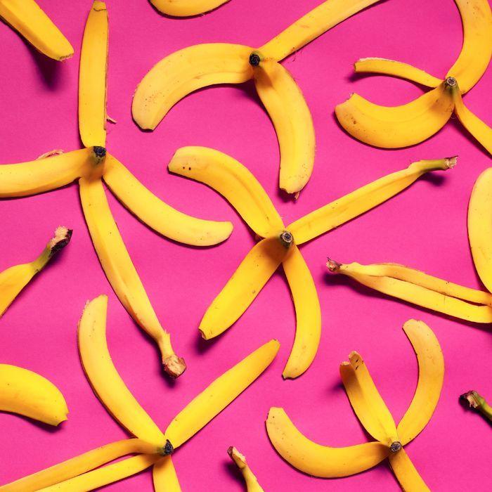 Pink and Yellow Food Logo - art direction. banana peels food styling still life photography
