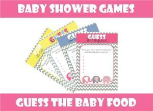 Pink and Yellow Food Logo - BABY SHOWER Games Guess the Baby Food Boy Blue Girl Pink Neutral ...