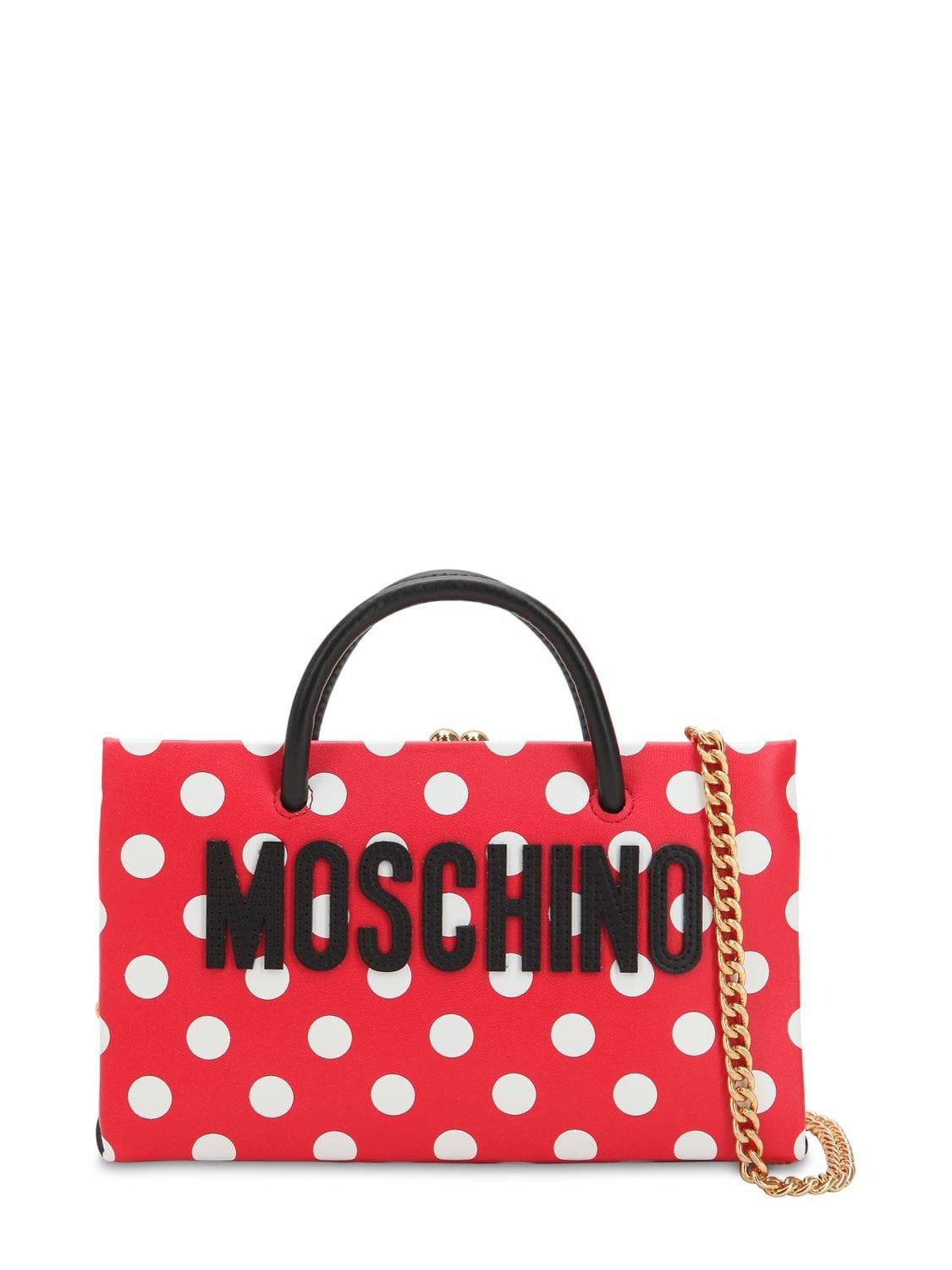 Gold Dot Logo - Moschino Dot Logo Printed Leather Shoulder Bag In Red/White Dots ...