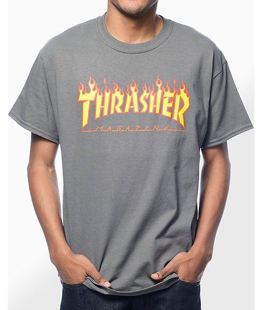 First Thrashers Logo - Thrasher Flame Logo Charcoal T Shirt
