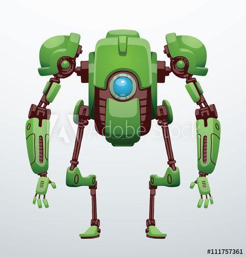 Light Green Robot Logo - Vector image of funny green robot with two arms and legs, with a
