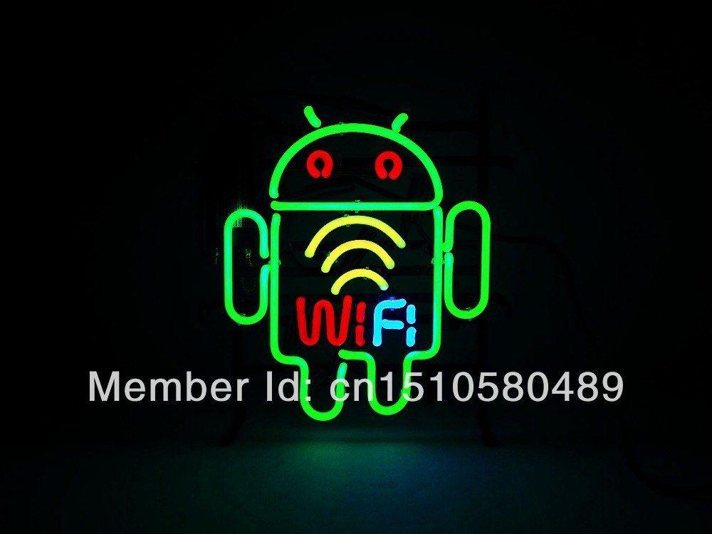 Light Green Robot Logo - Android robot WIFI cover beer bar business neon light sign-in ...