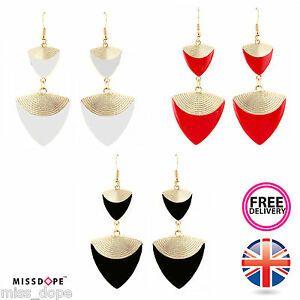 Double White Red Triangle Logo - NEW BLACK RED WHITE DOUBLE TRIANGLE GOLD DROP EARRINGS STATEMENT