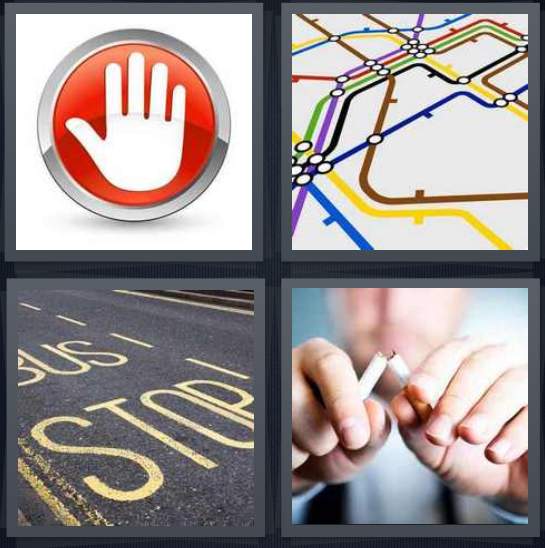 4 Letter Word Logo - Pics 1 Word Answer for Red, Subway, Bus, Quit