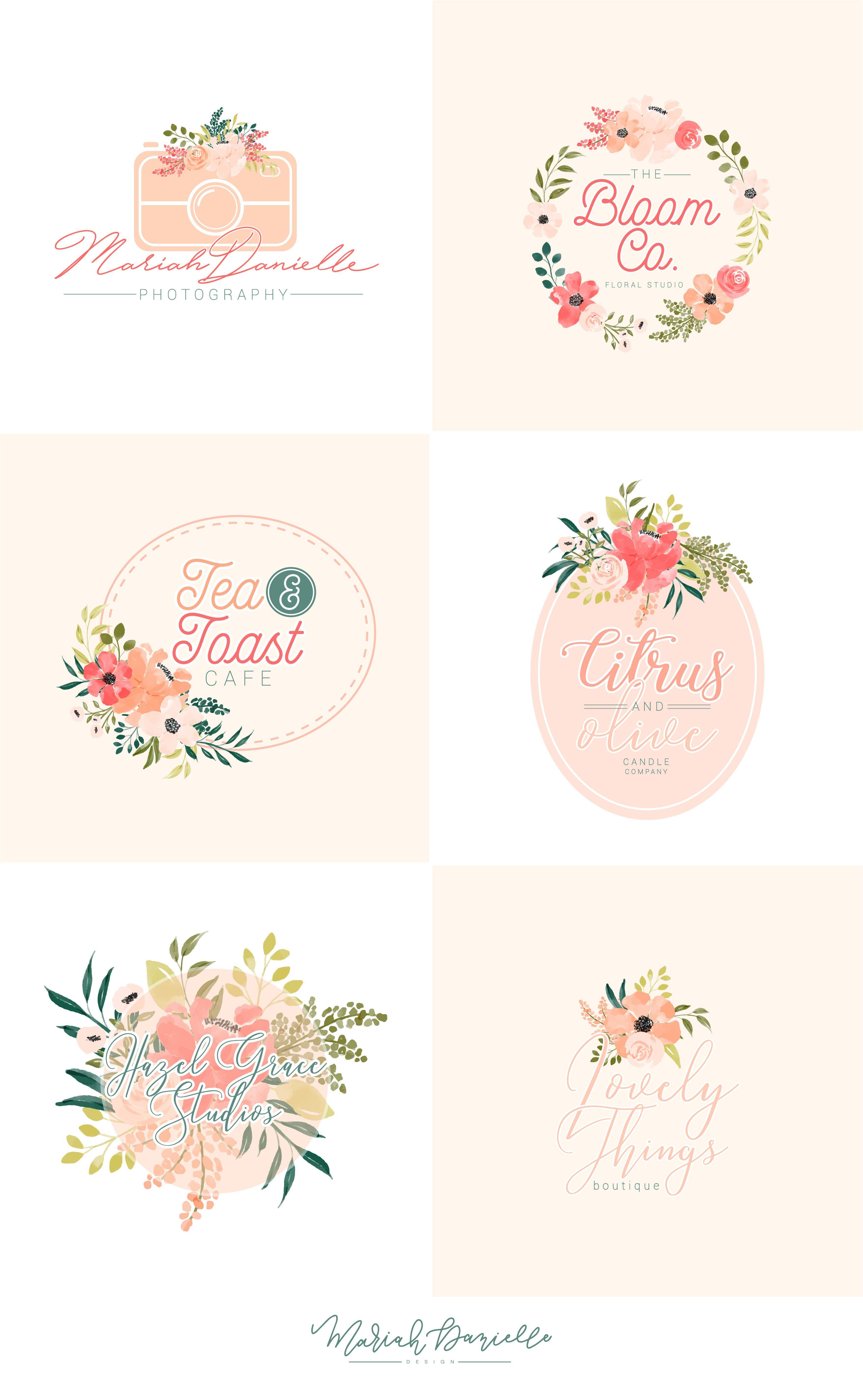Pink and Orange Logo - Peach & Posey Floral Premade Logos - Illustrations | Hand Drawn ...