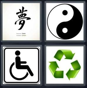 4 Letter Word Logo - 4 Pics 1 Word Answer for Chinese, Harmony, Handicapped, Recycling ...